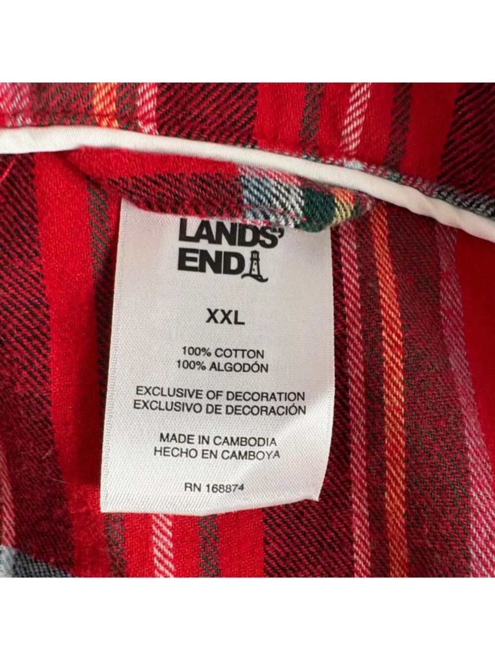 Lands' End Flannel Pajama Top only Womens XXL Red Multi-Colored Plaid